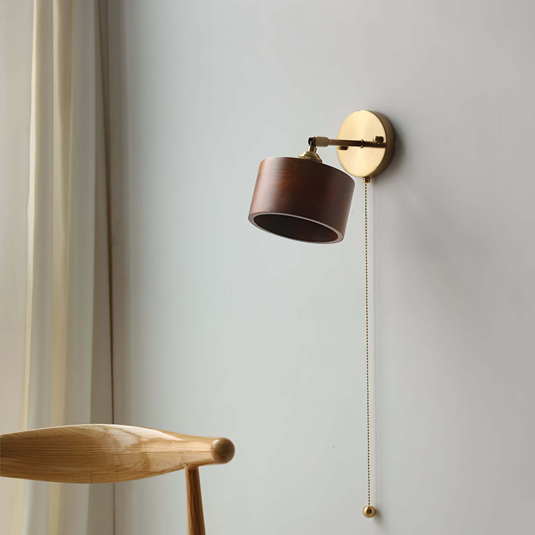 Hakka Rotatable Wood Brass Wall Light