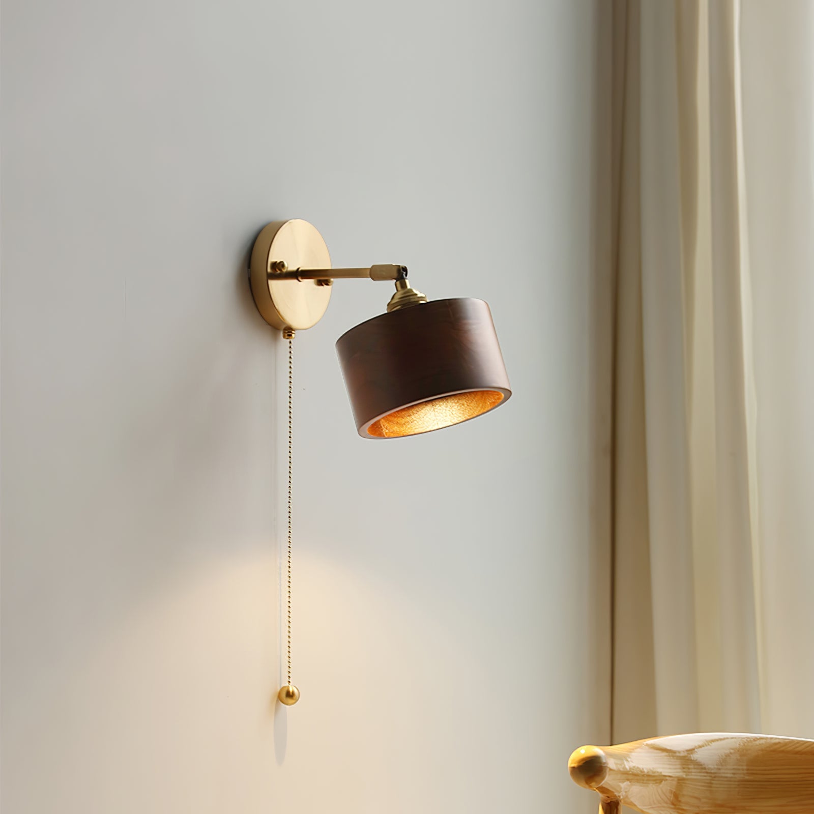 Hakka Rotatable Wood Brass Wall Light