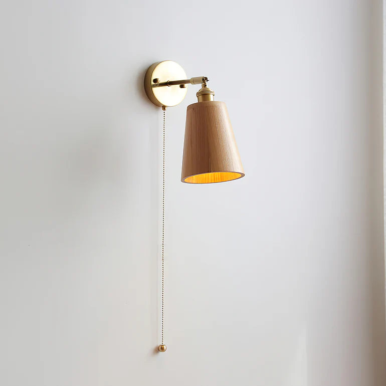 Hakka Rotatable Wood Brass Wall Light