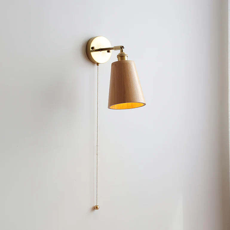 Hakka Rotatable Wood Brass Wall Light