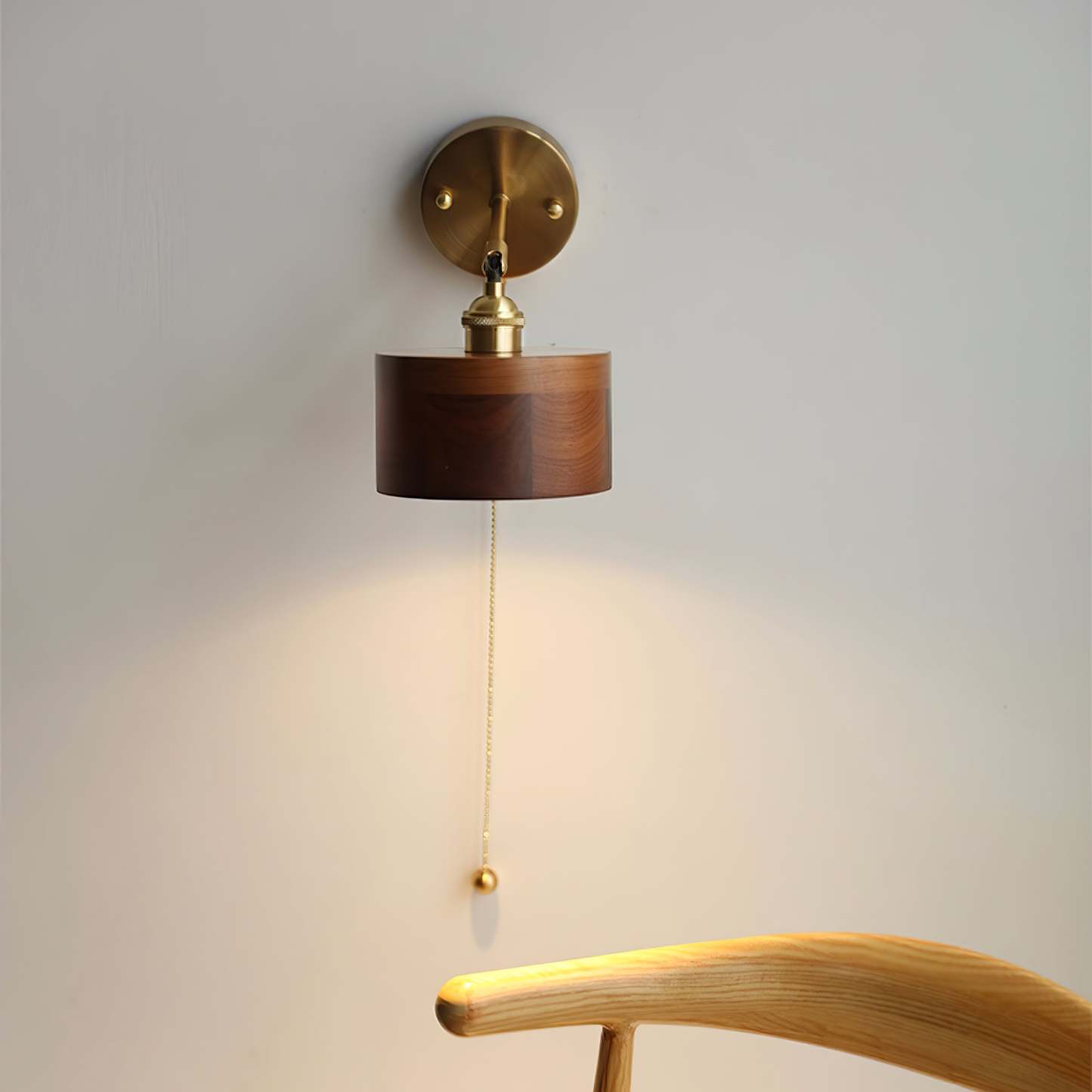 Hakka Rotatable Wood Brass Wall Light