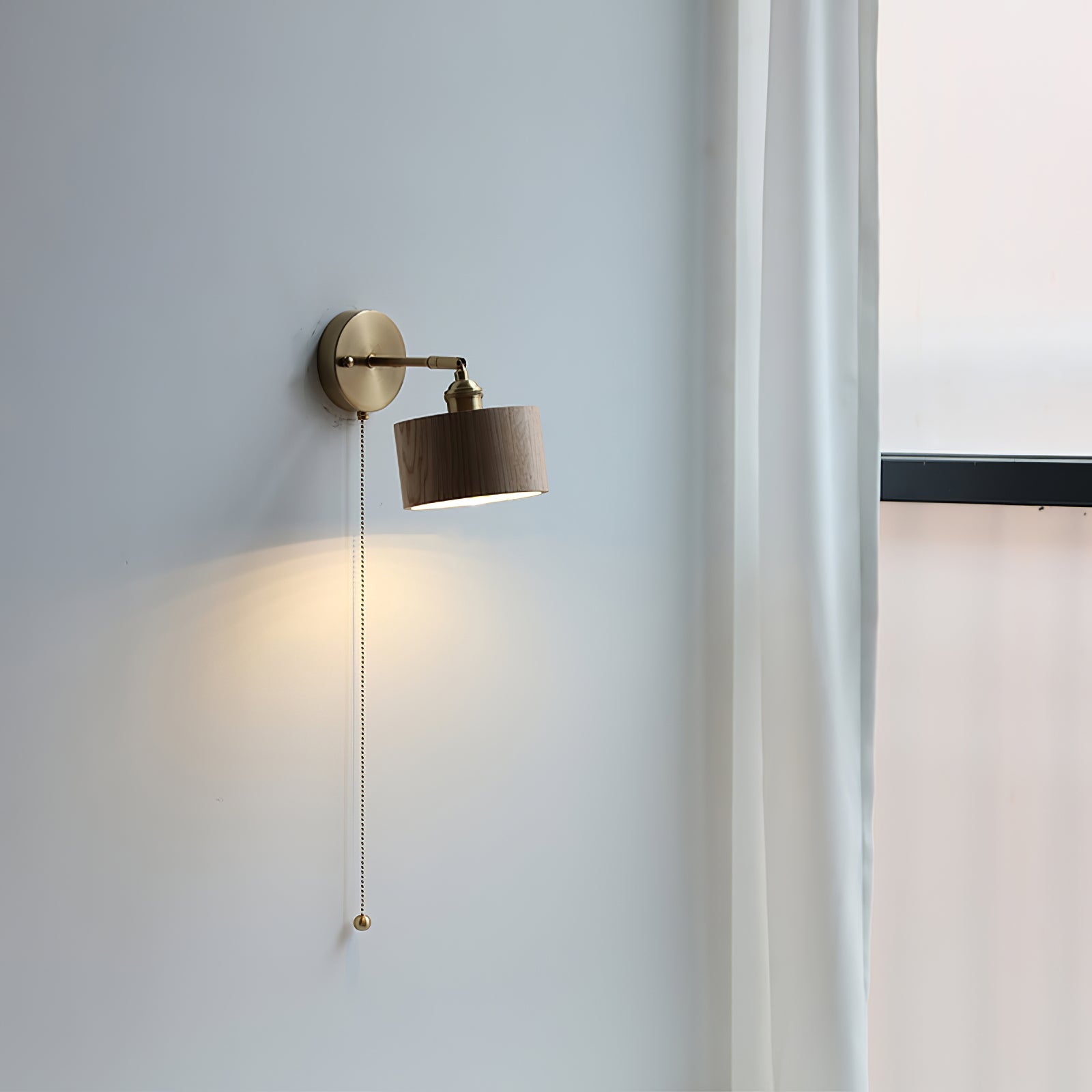 Hakka Rotatable Wood Brass Wall Light