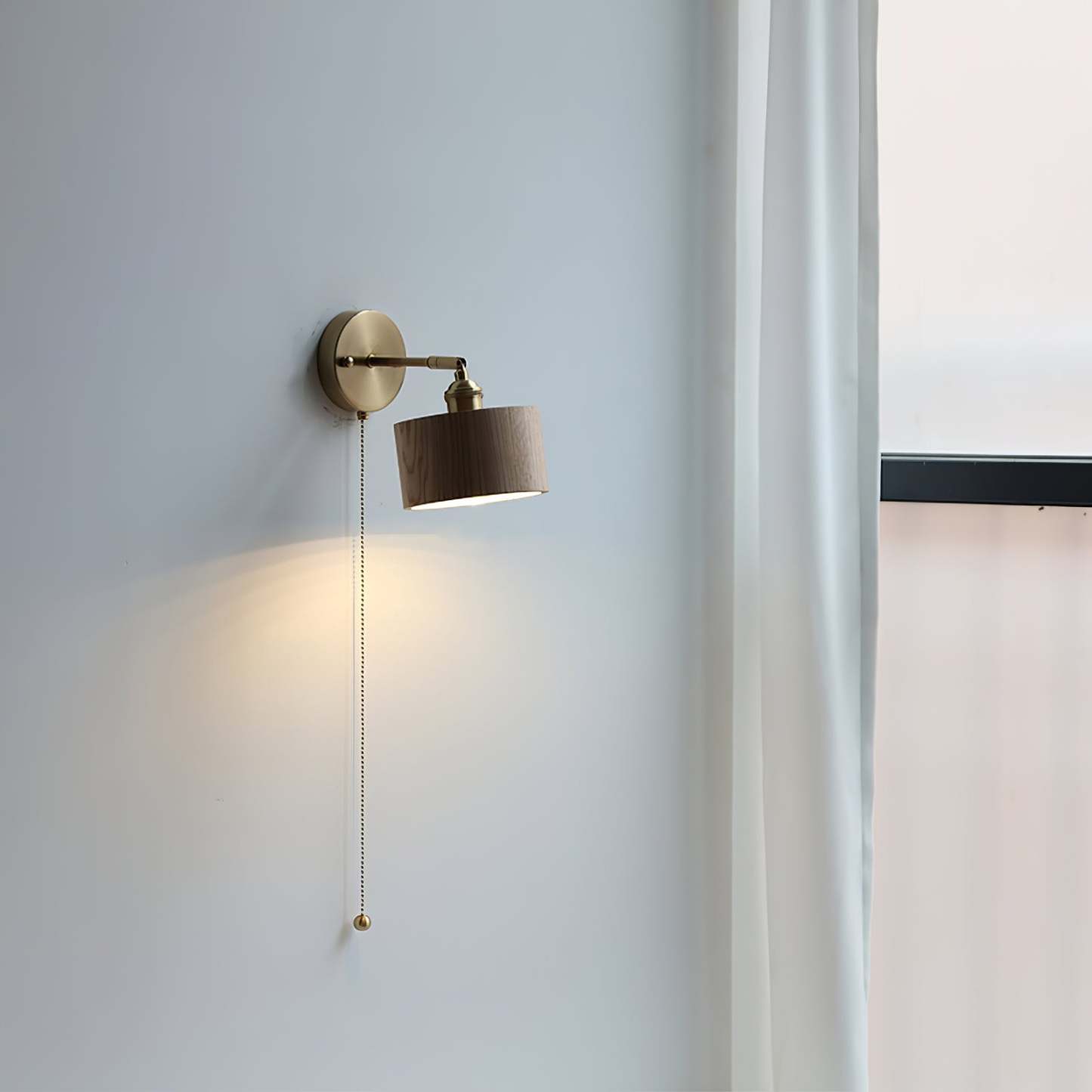 Hakka Rotatable Wood Brass Wall Light