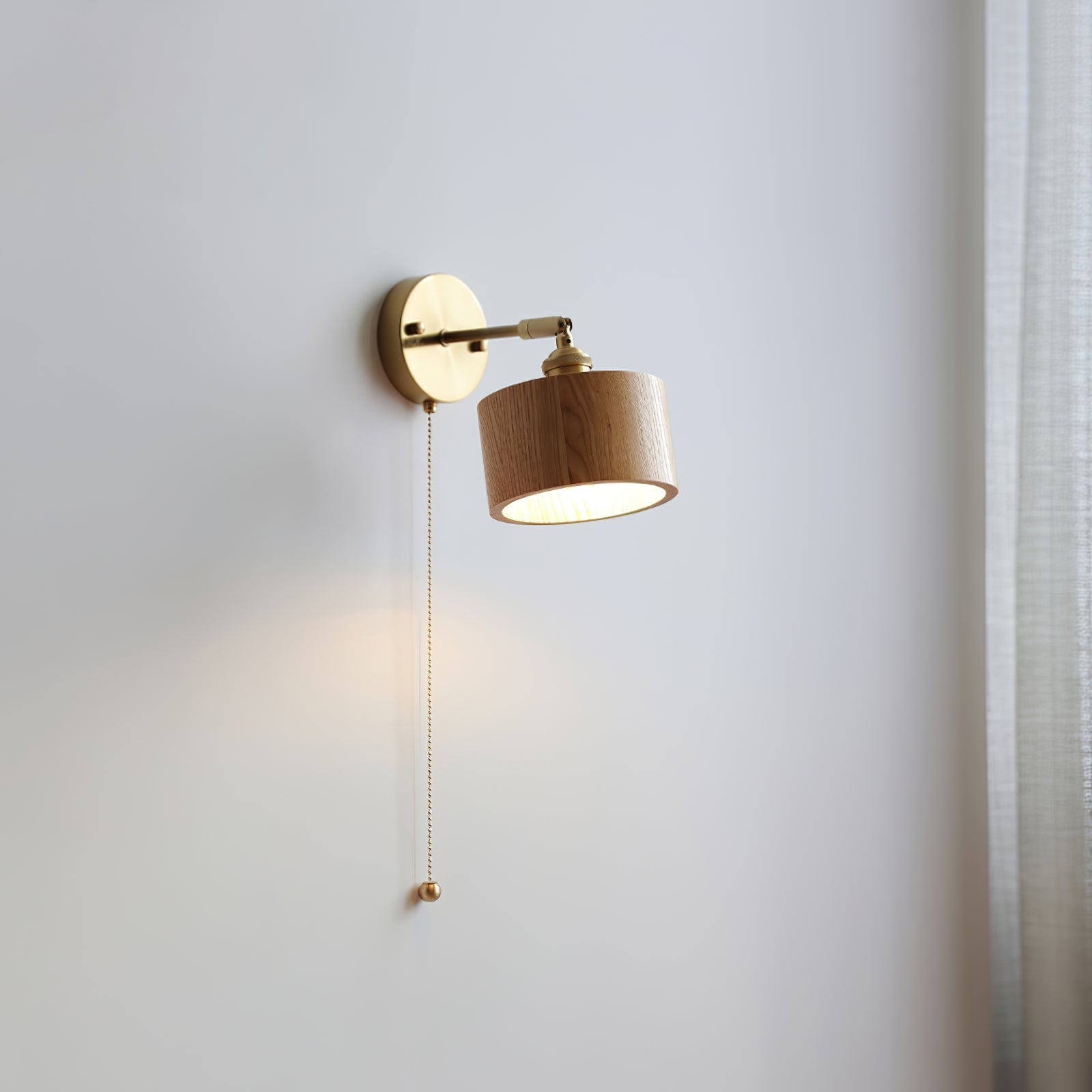 Hakka Rotatable Wood Brass Wall Light