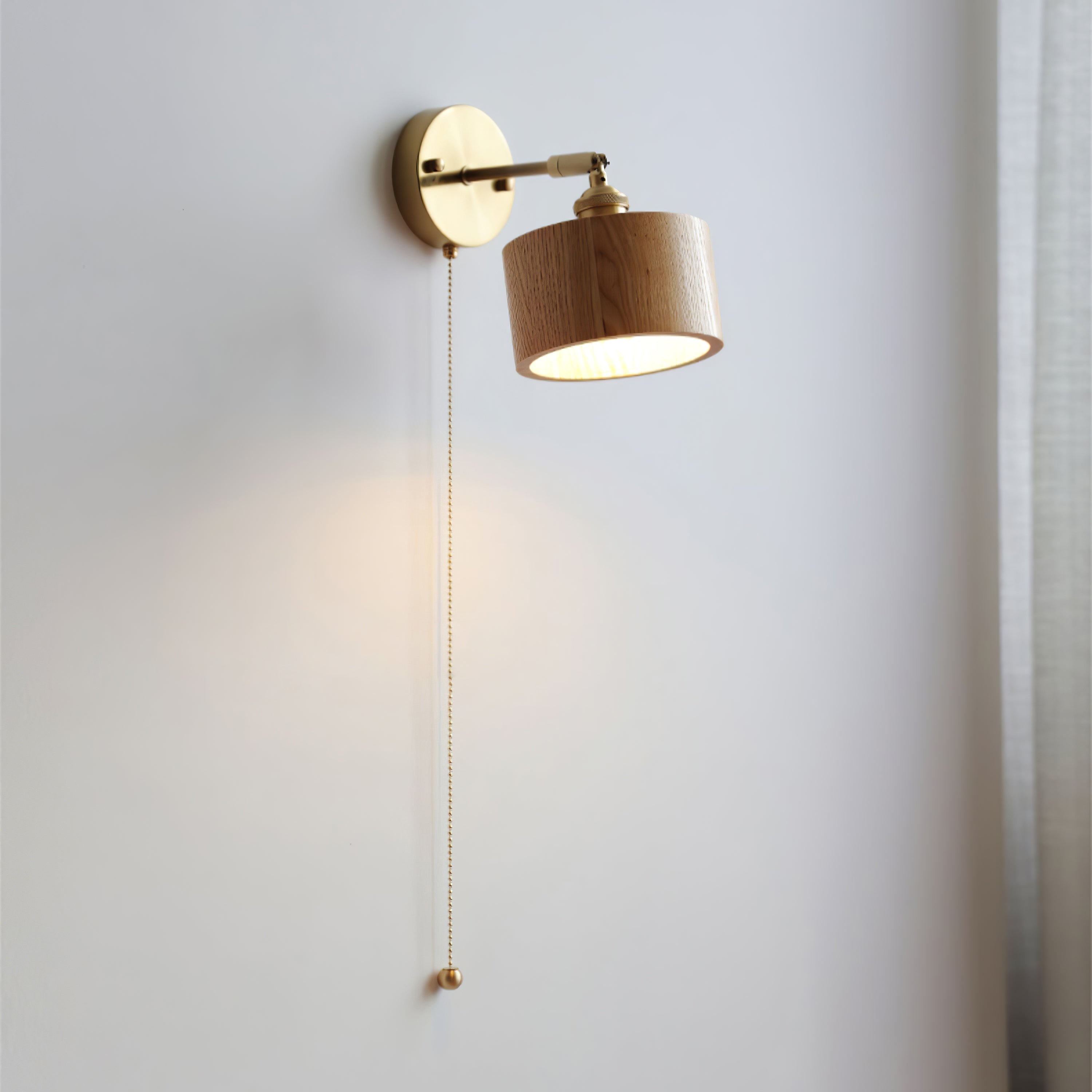 Hakka Rotatable Wood Brass Wall Light