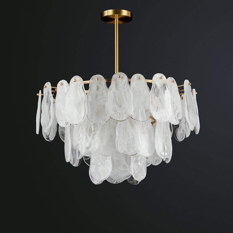 Verona Cloud Glass Tiered Brass Chandelier