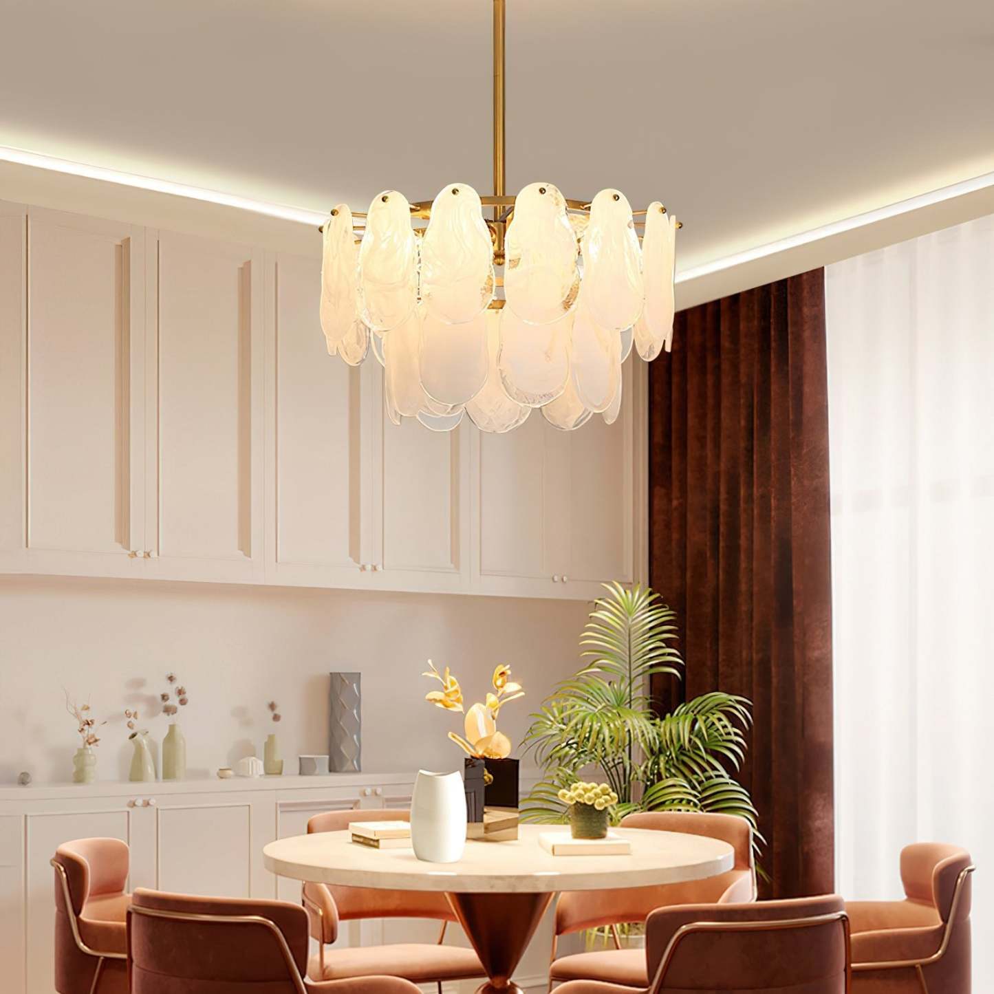 Verona Cloud Glass Tiered Brass Chandelier