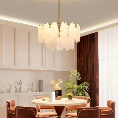 Verona Cloud Glass Tiered Brass Chandelier