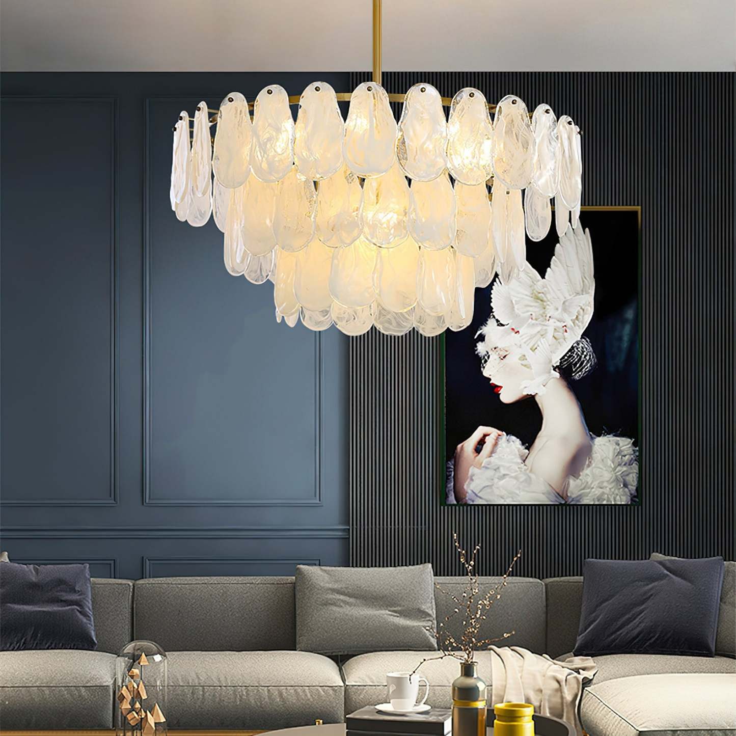Verona Cloud Glass Tiered Brass Chandelier