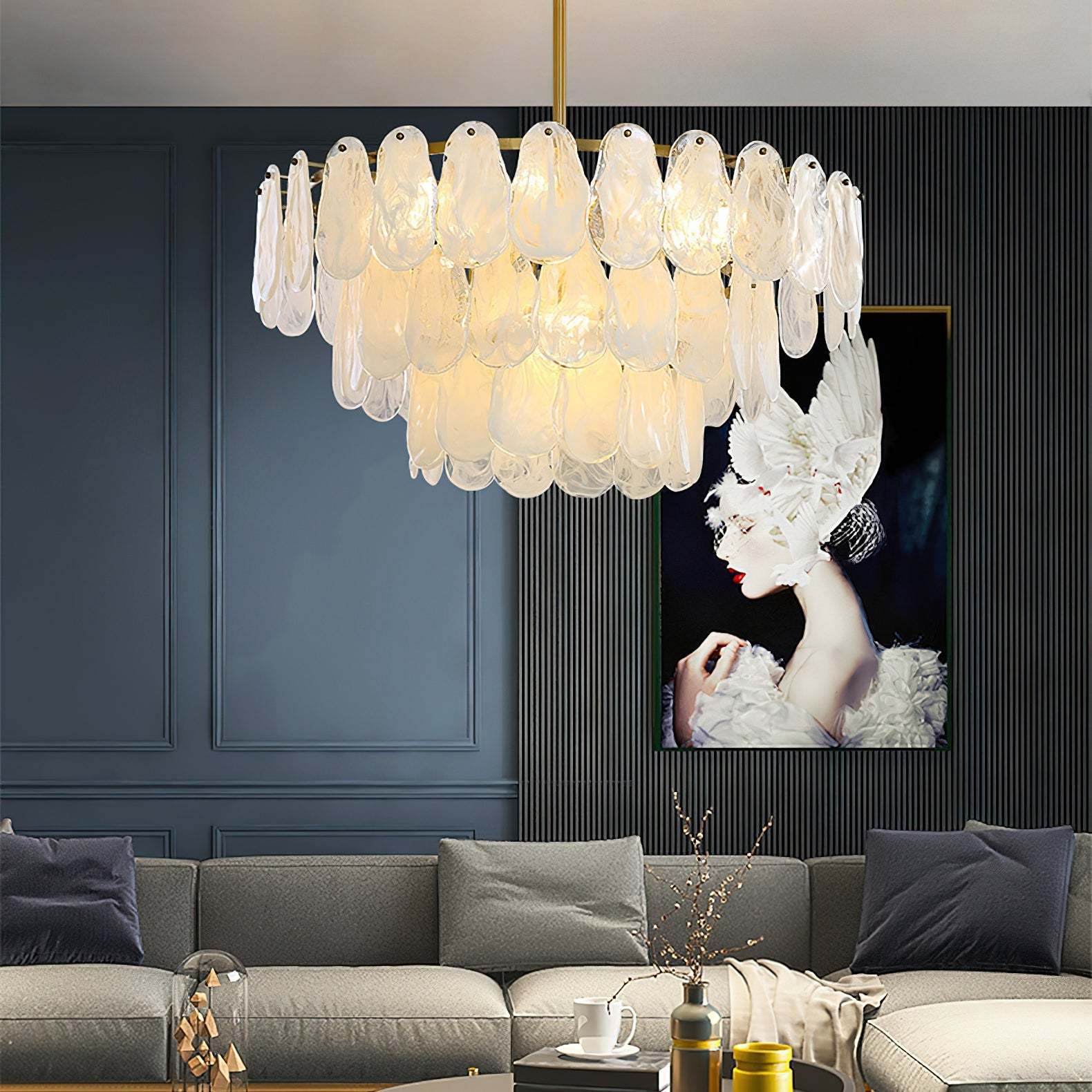 Verona Cloud Glass Tiered Brass Chandelier