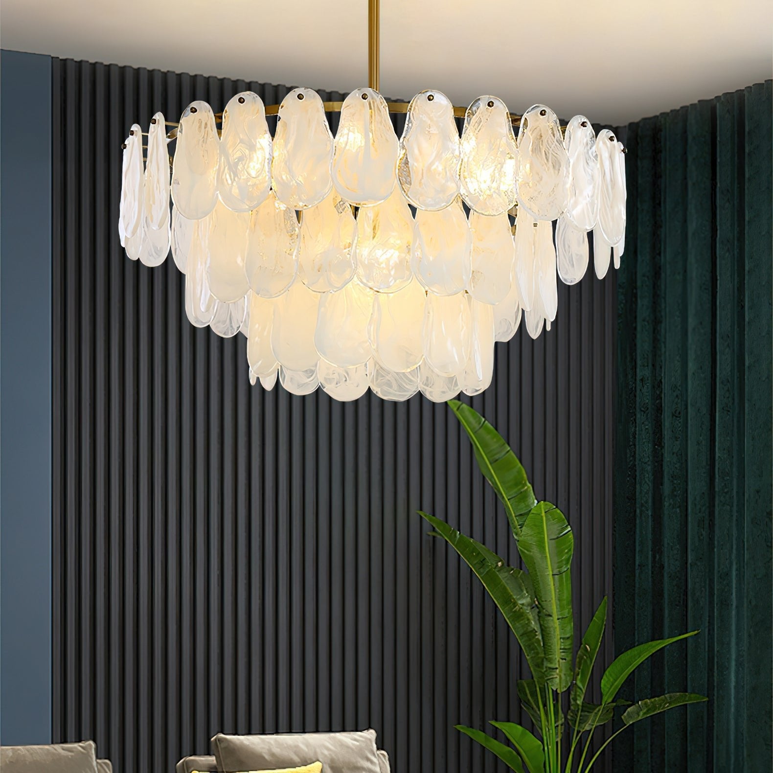 Verona Cloud Glass Tiered Brass Chandelier