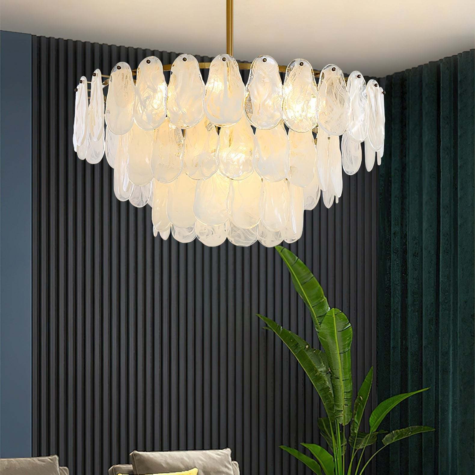 Verona Cloud Glass Tiered Brass Chandelier
