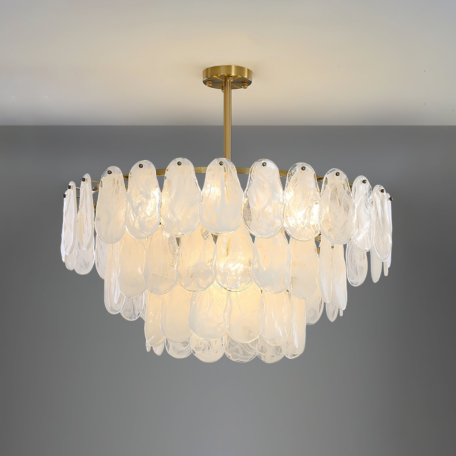 Verona Cloud Glass Tiered Brass Chandelier
