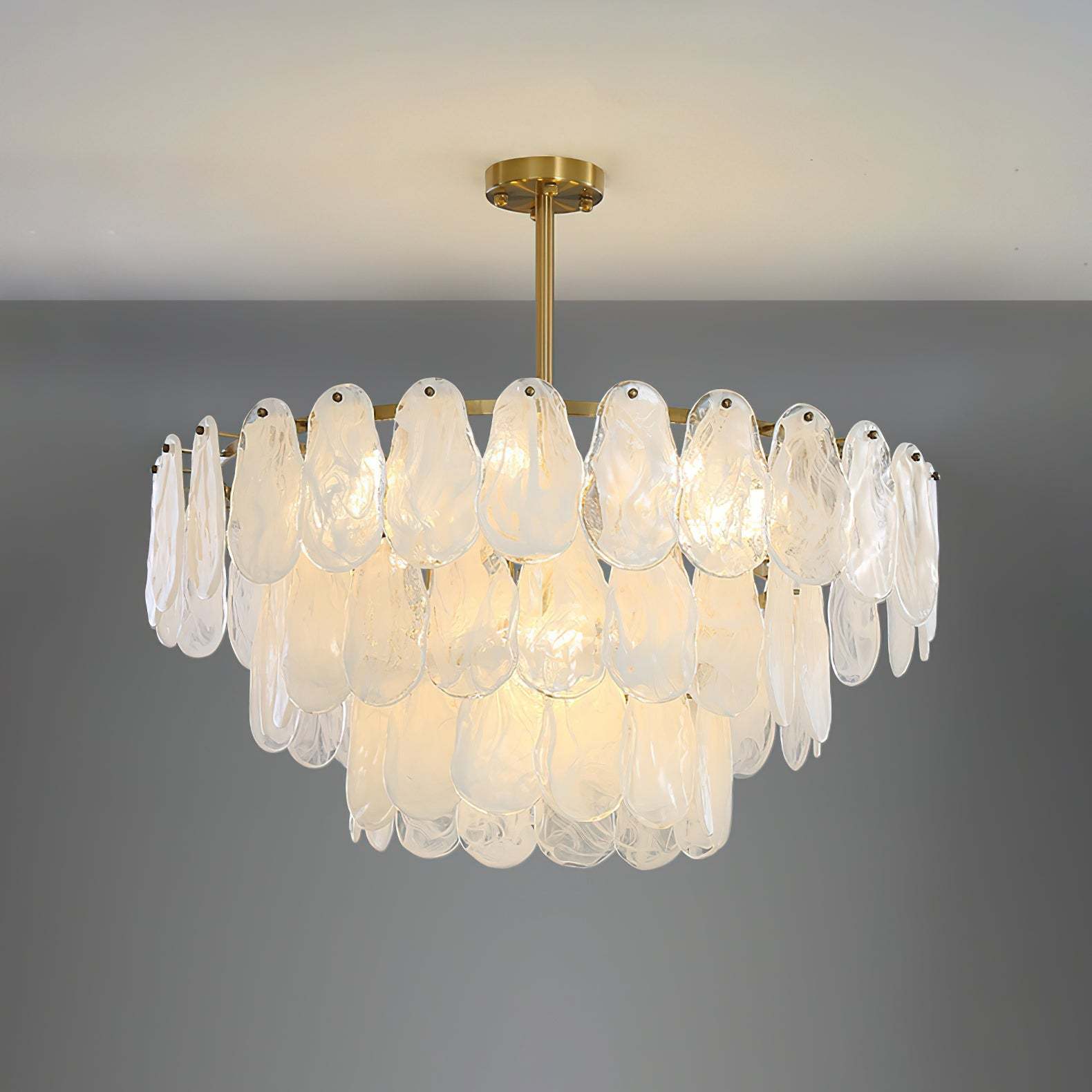 Verona Cloud Glass Tiered Brass Chandelier