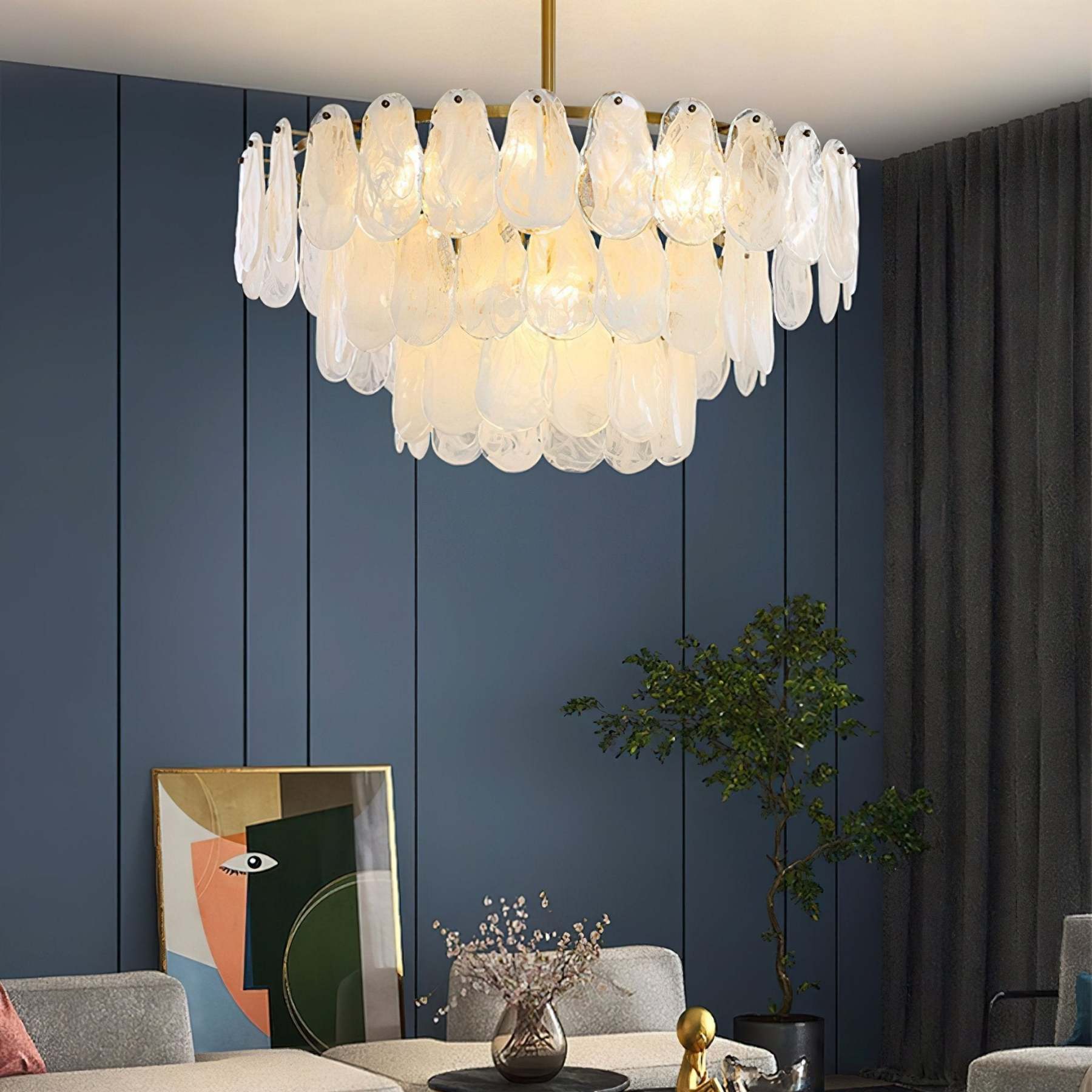 Verona Cloud Glass Tiered Brass Chandelier