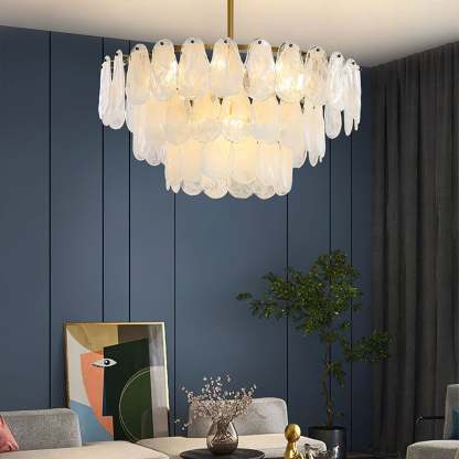Verona Cloud Glass Tiered Brass Chandelier