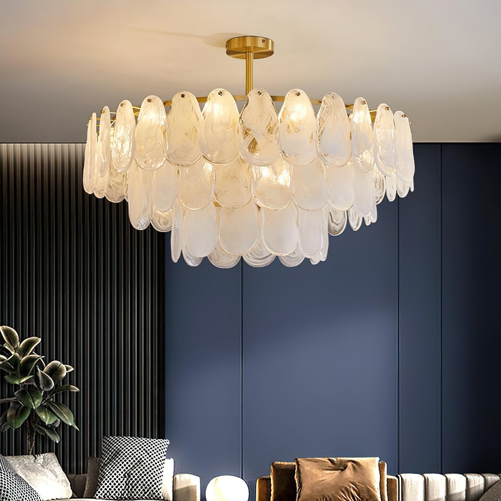 Verona Cloud Glass Tiered Brass Chandelier