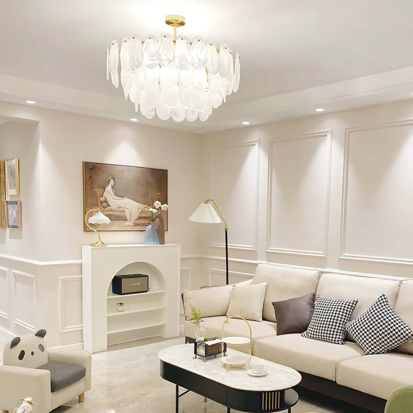 Verona Cloud Glass Tiered Brass Chandelier