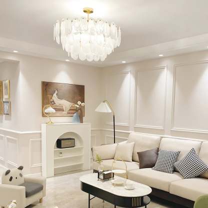 Verona Cloud Glass Tiered Brass Chandelier