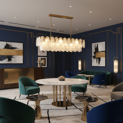 Verona Cloud Glass Tiered Brass Chandelier