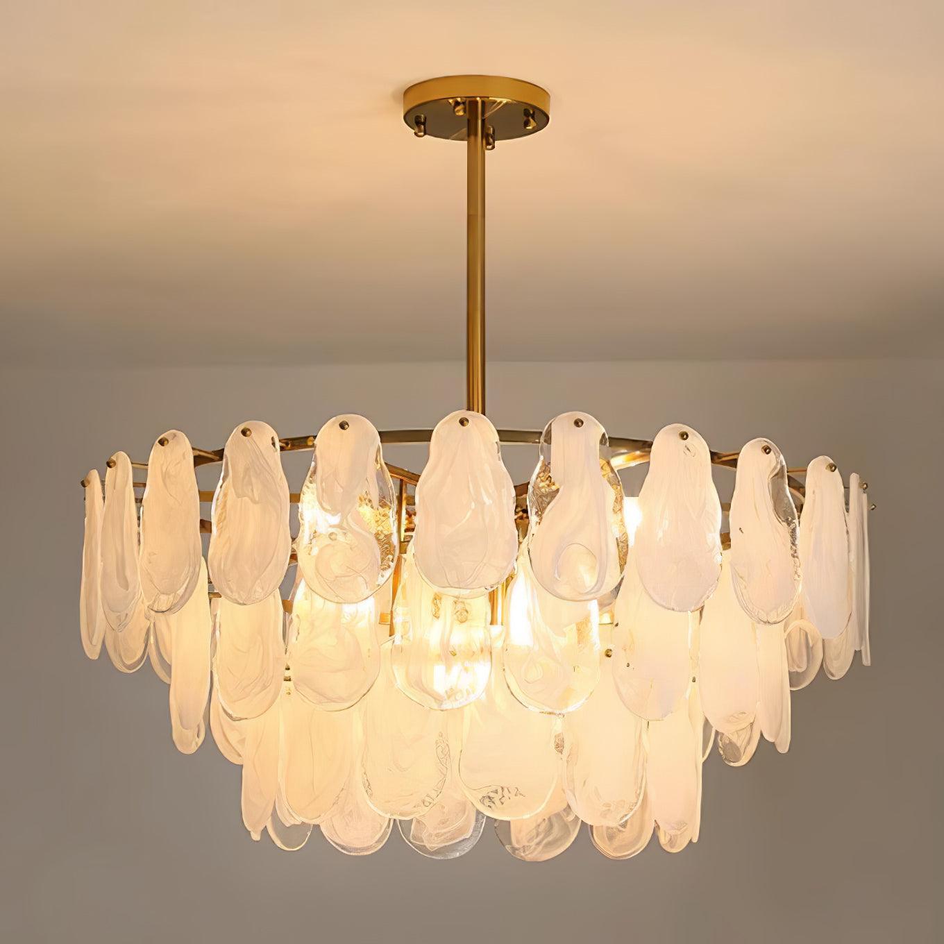 Verona Cloud Glass Tiered Brass Chandelier