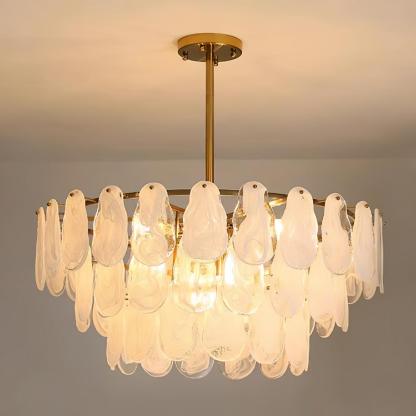 Verona Cloud Glass Tiered Brass Chandelier