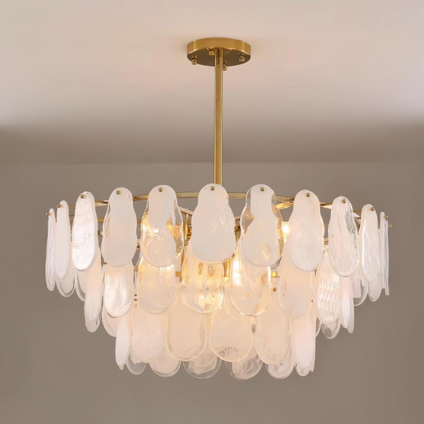 Verona Cloud Glass Tiered Brass Chandelier