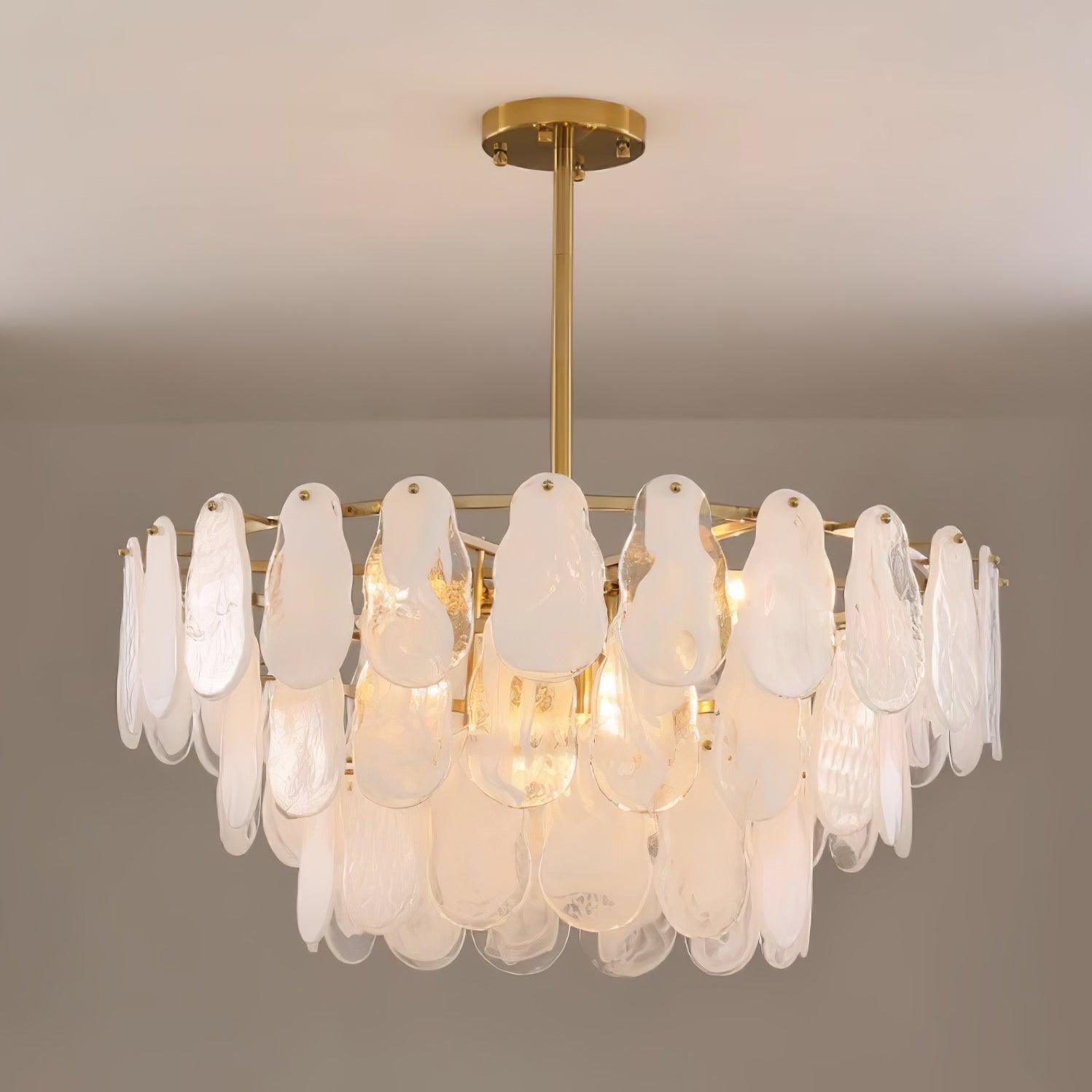 Verona Cloud Glass Tiered Brass Chandelier