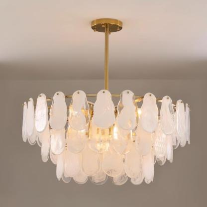 Verona Cloud Glass Tiered Brass Chandelier