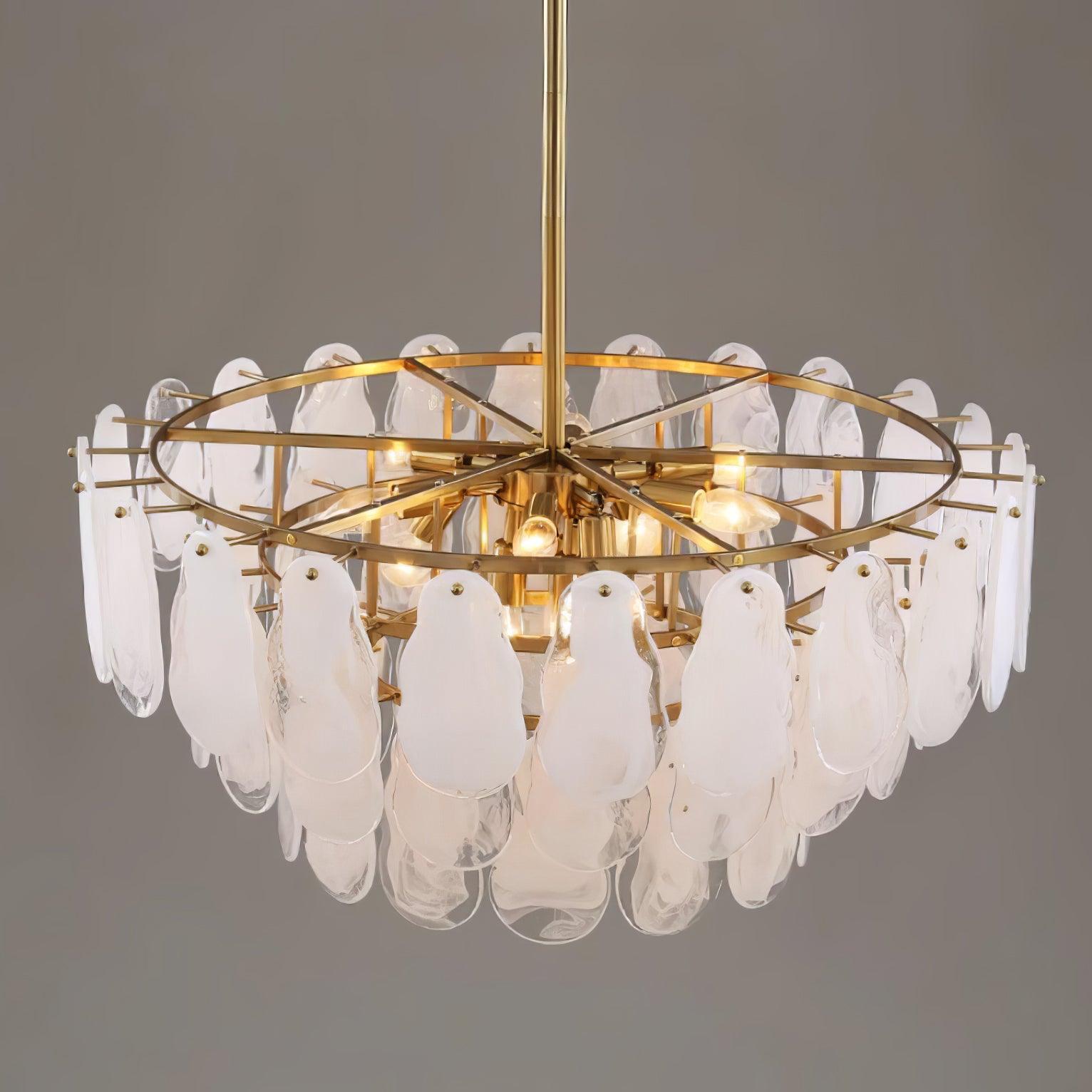 Verona Cloud Glass Tiered Brass Chandelier