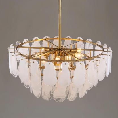 Verona Cloud Glass Tiered Brass Chandelier