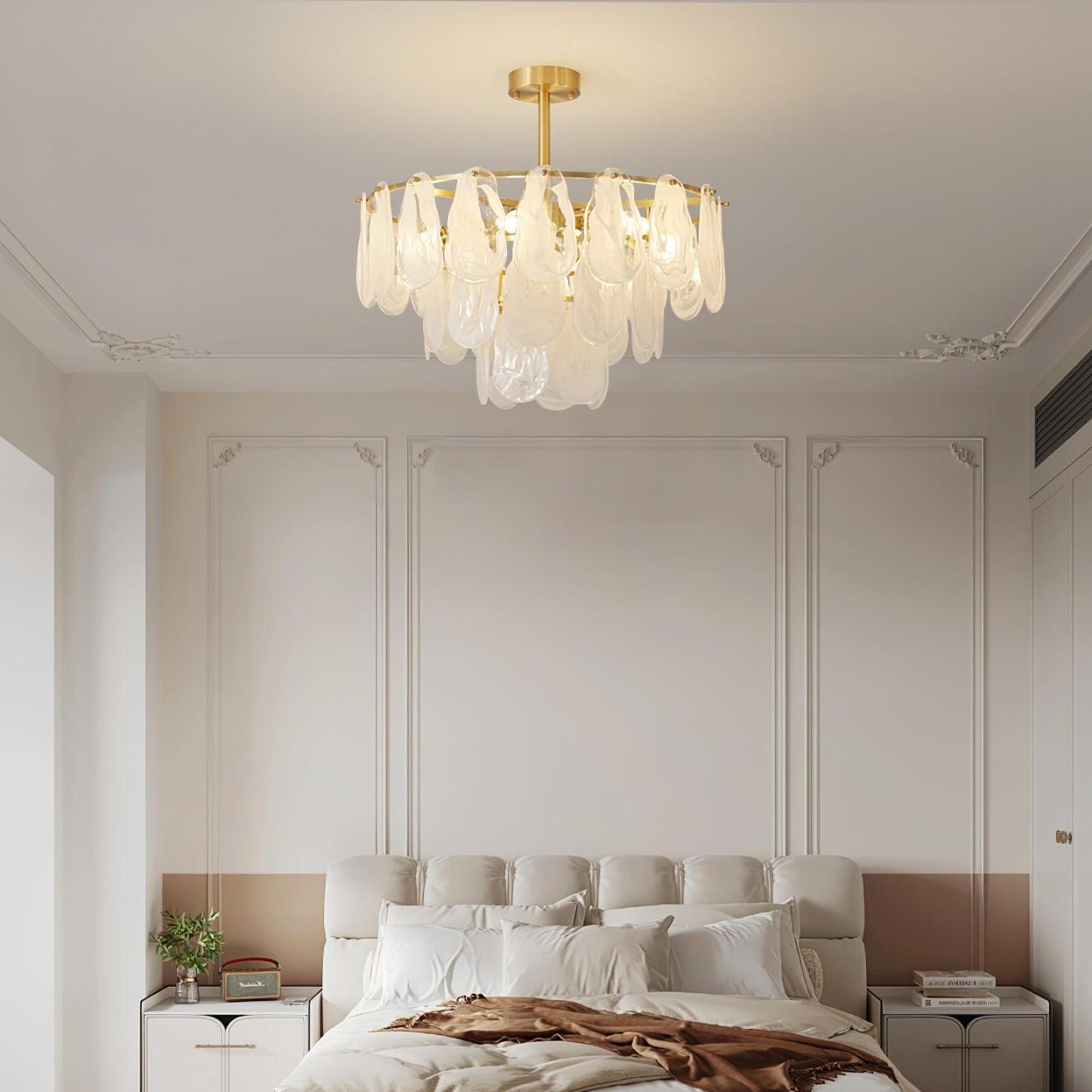 Verona Cloud Glass Tiered Brass Chandelier