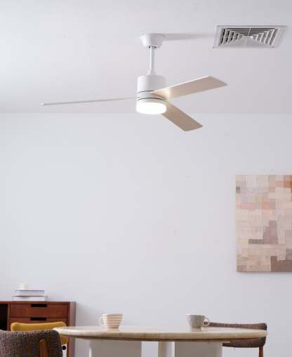 Lámpara Ventilador de Techo Lennox Drift instalada en un salón moderno.