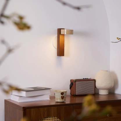 Hakka Wood & Travertine Wall Lamp