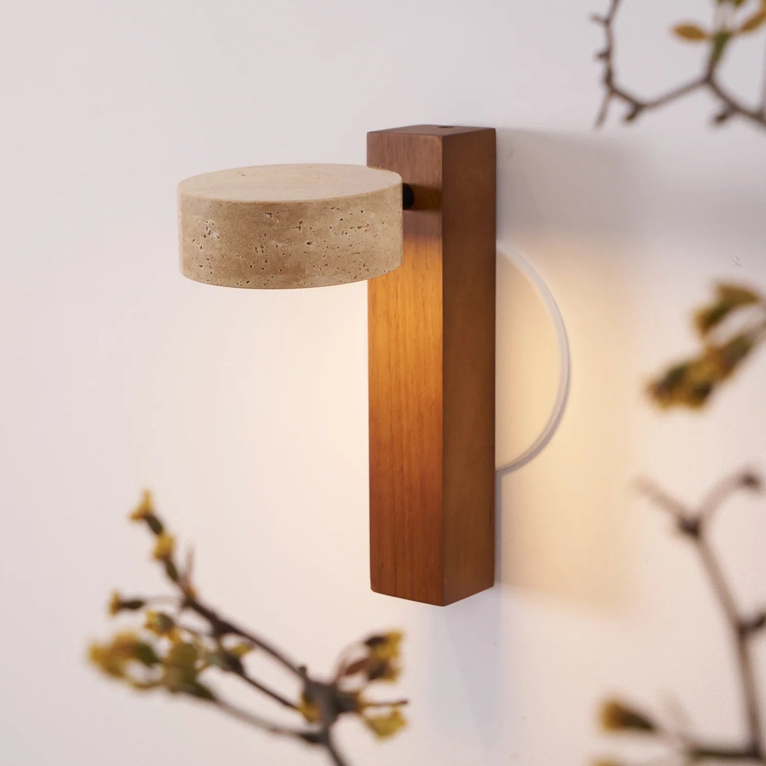 Hakka Wood & Travertine Wall Lamp