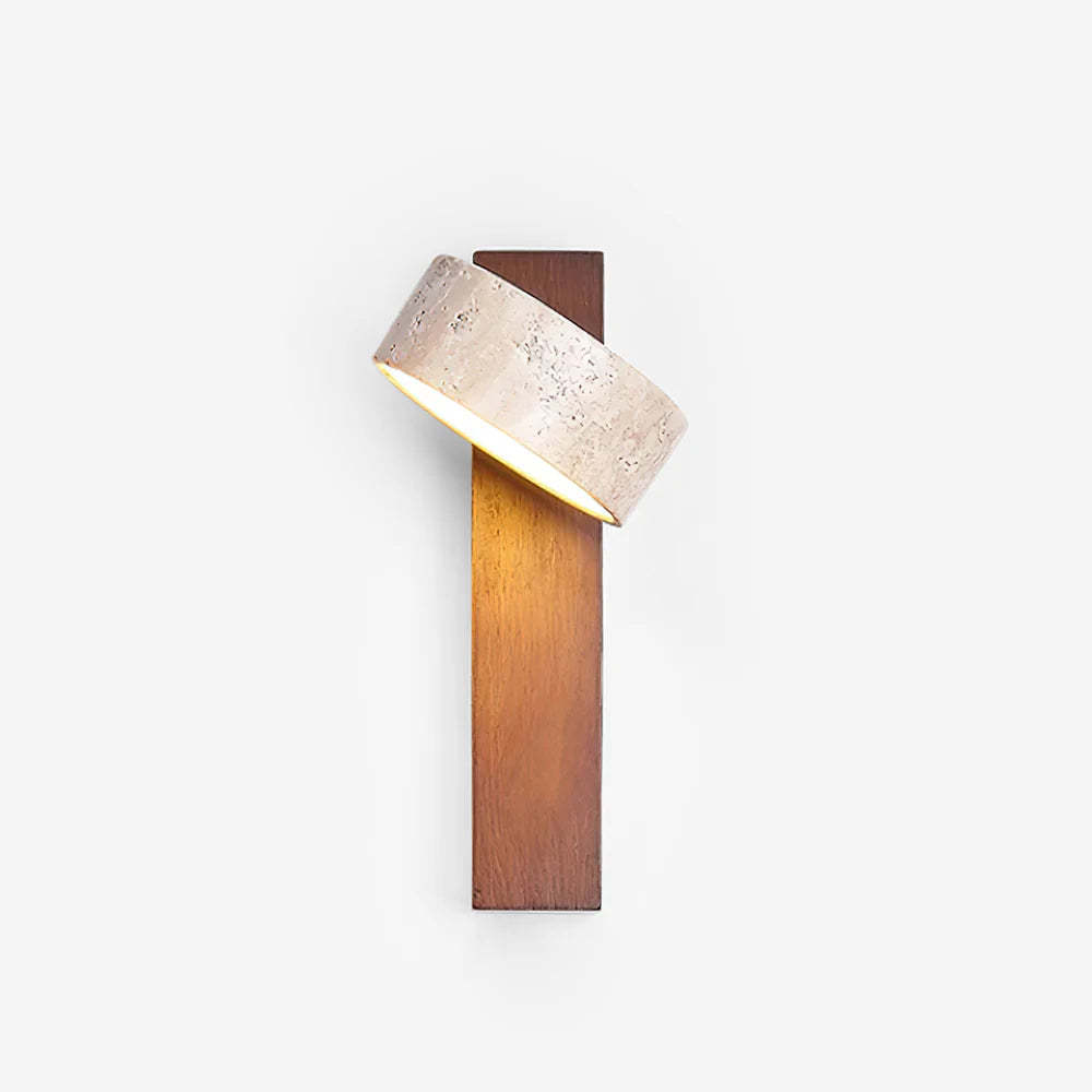 Hakka Wood & Travertine Wall Lamp
