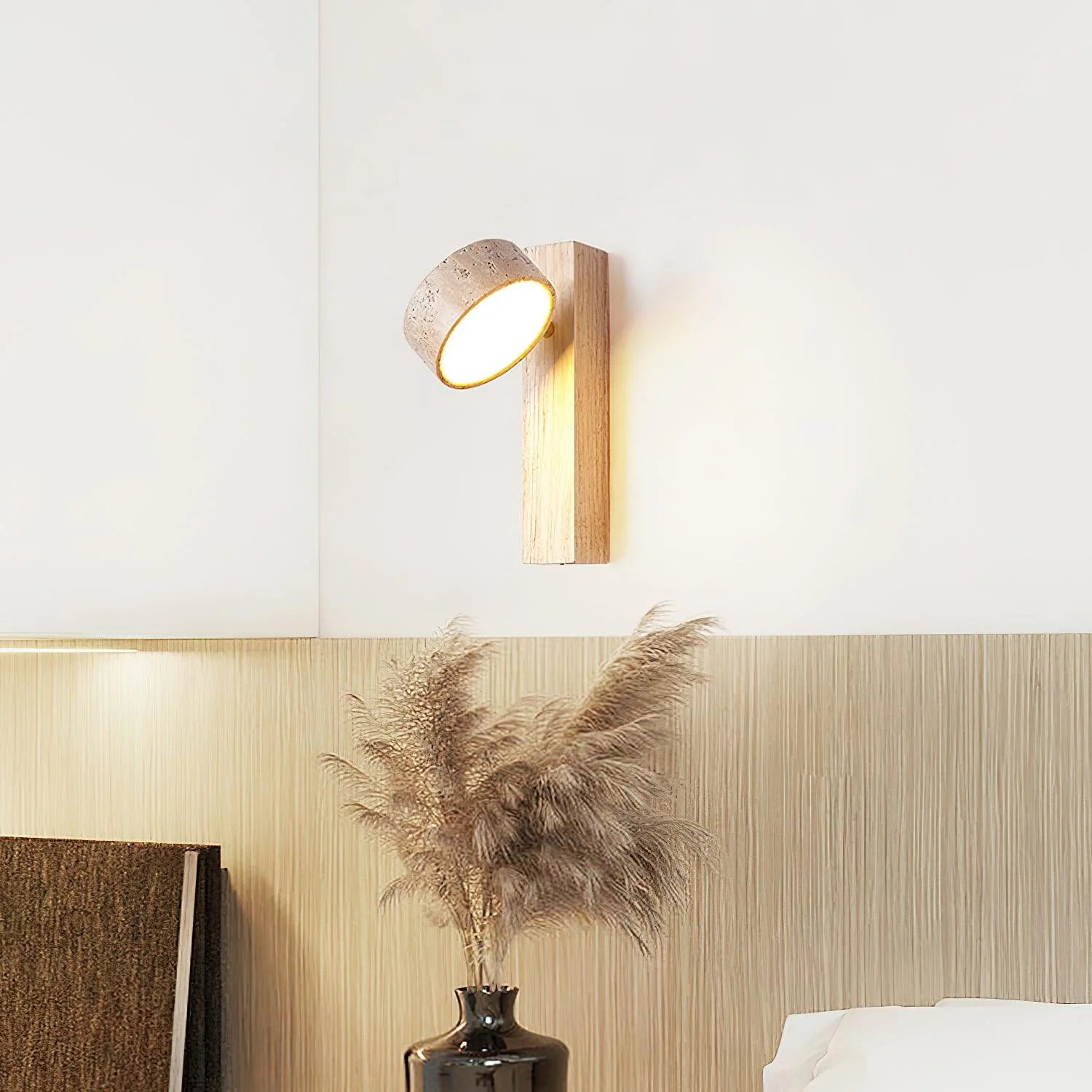 Hakka Wood & Travertine Wall Lamp