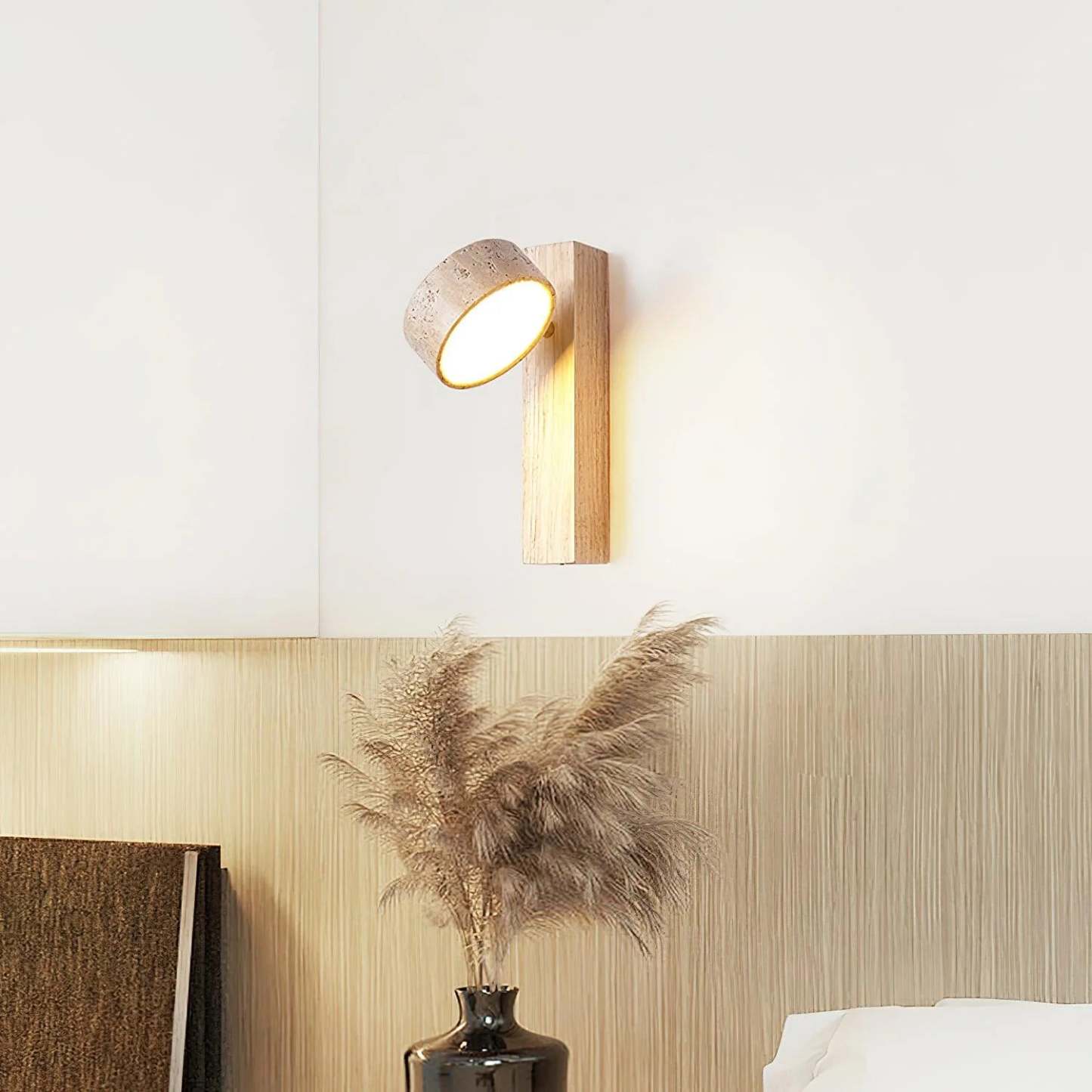 Hakka Wood & Travertine Wall Lamp