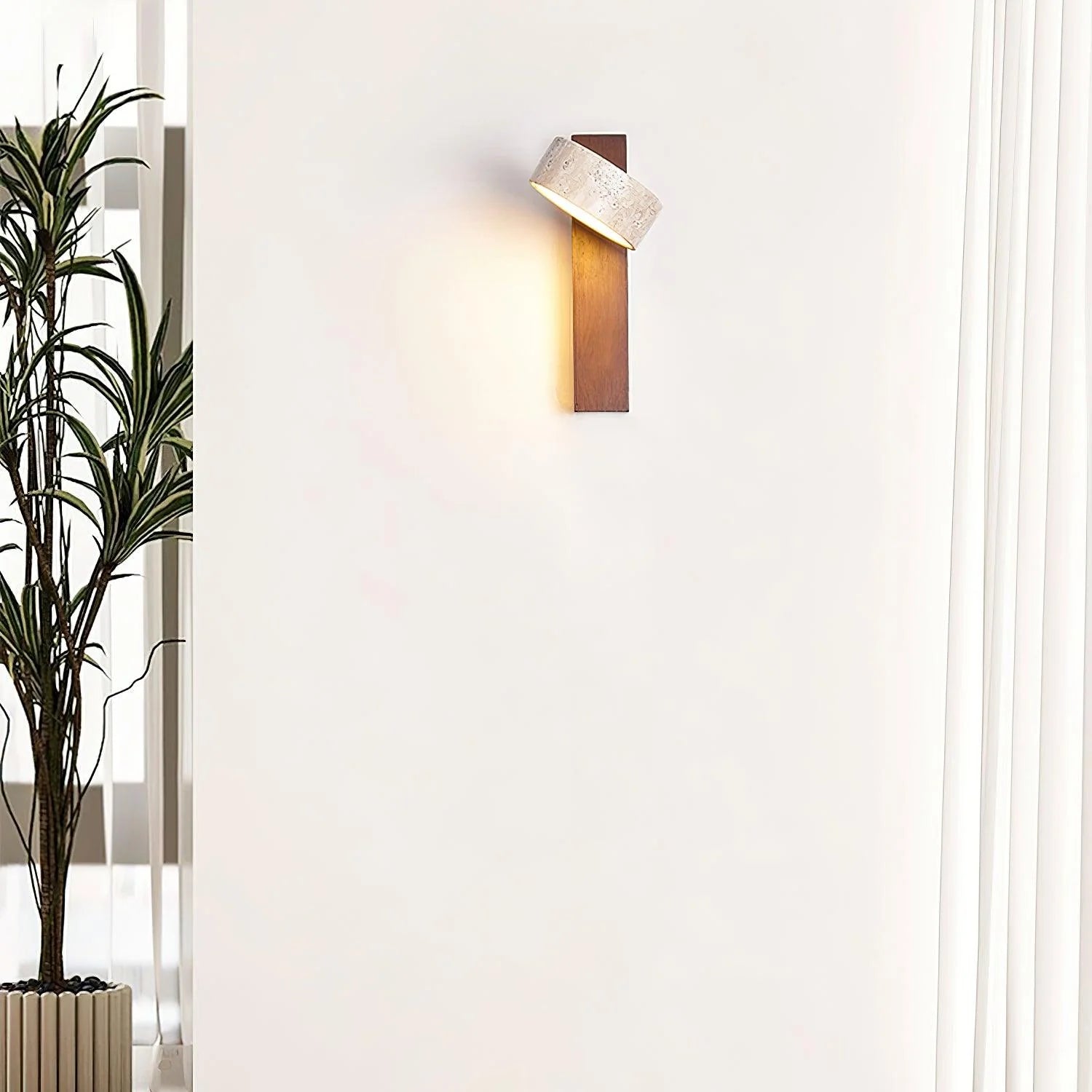 Hakka Wood & Travertine Wall Lamp