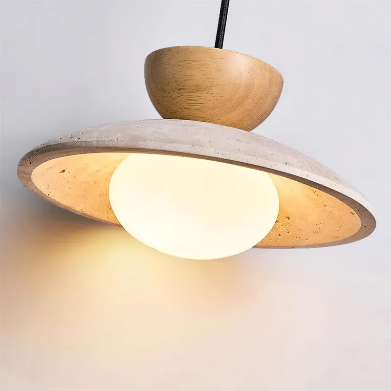 Ozawa Modern Round Travertine Pendant Light Shades Dining Room