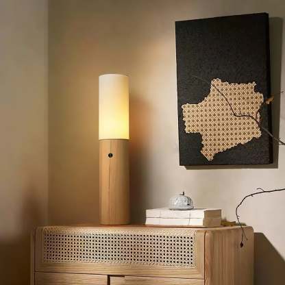 Hakka Wood Cylinder Floor Lamp