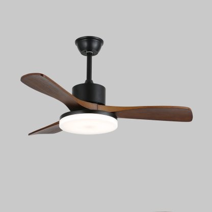 Ventilador de Techo Darian Minimalista de Madera con Luz, detalle del acabado nogal