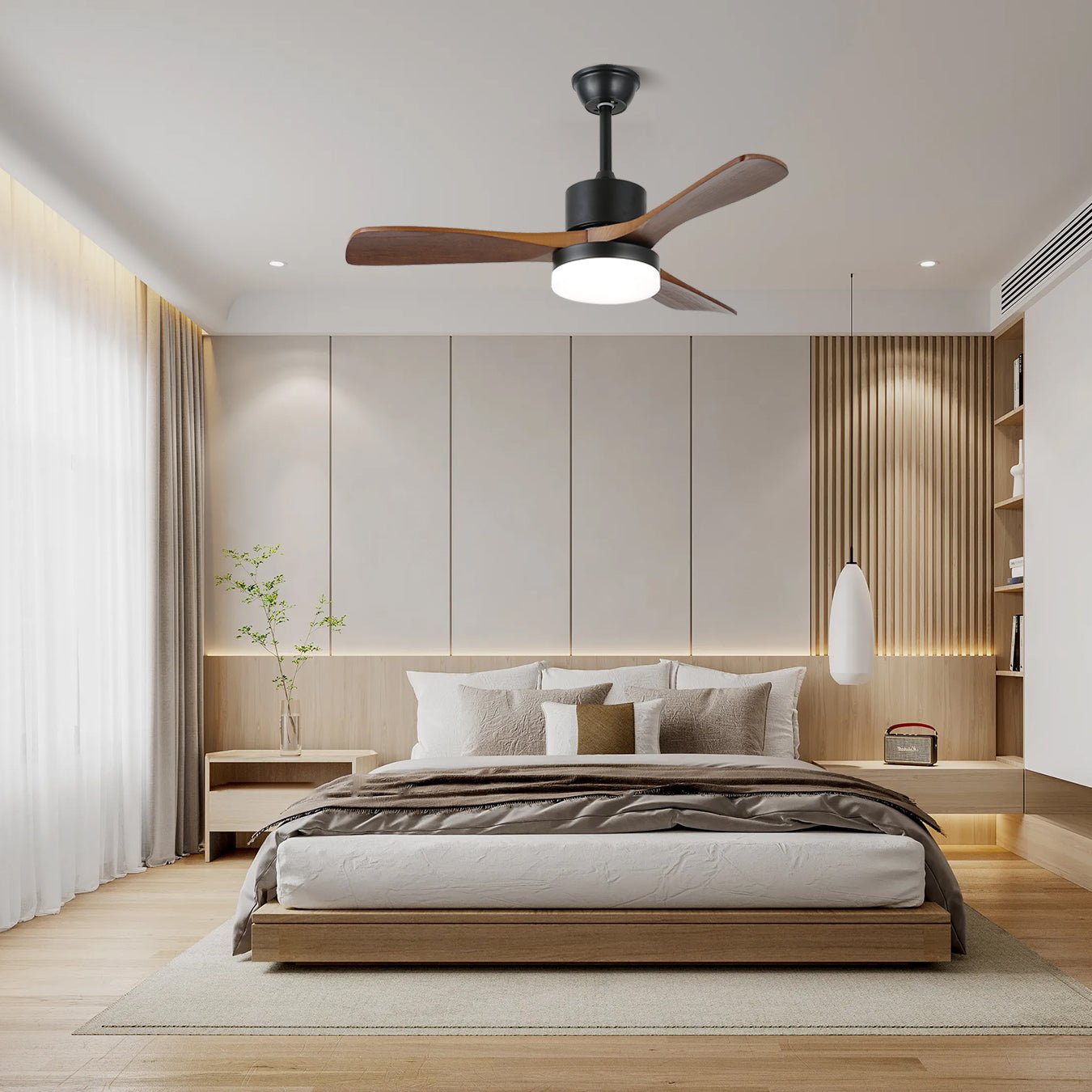 Ventilador de Techo Darian Minimalista de Madera con Luz, Modelo A, 52 pulgadas de diámetro