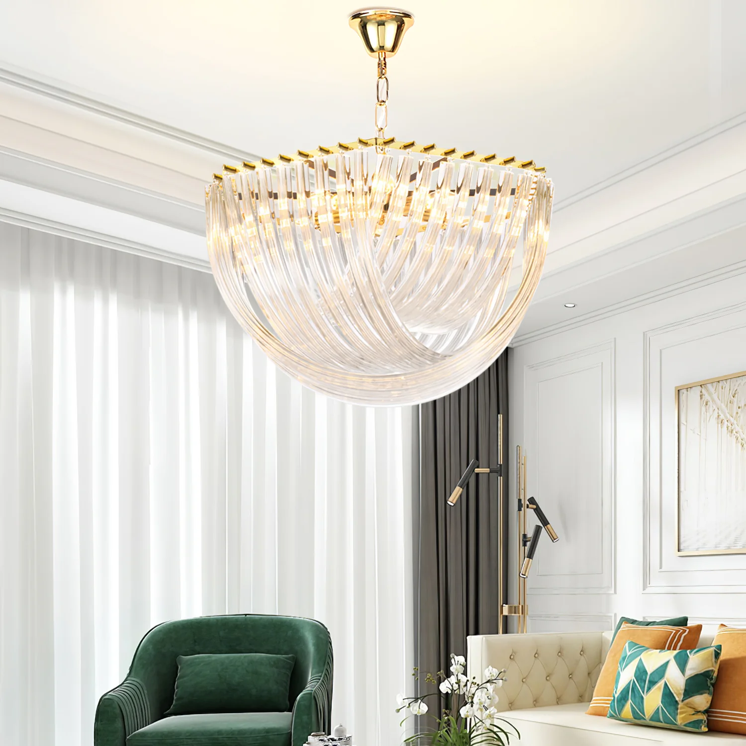 Marilyn Vintage Metal Glass Gold Clear Pendant Light Bedroom Living Room