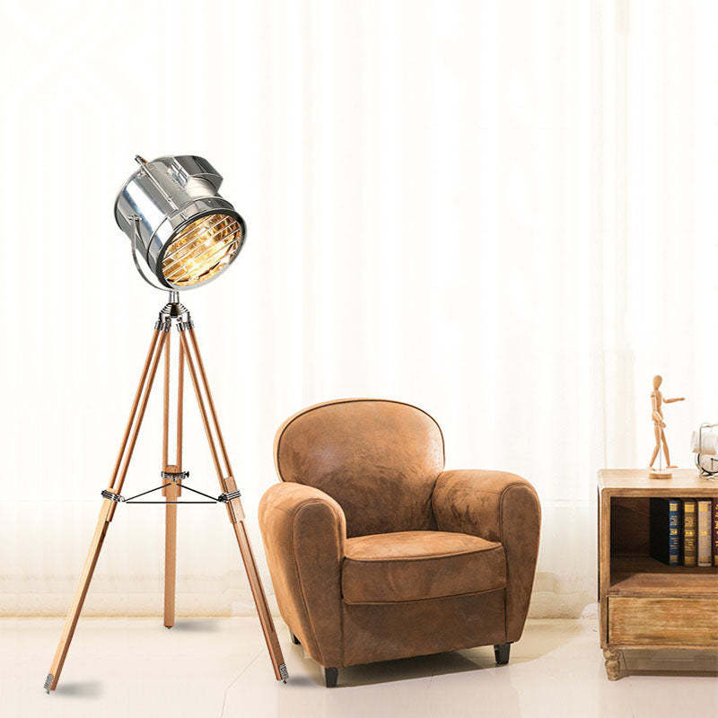 Salgado Moderna Diseño Metal/Madera Lámpara de Pie Cromo/Dorada