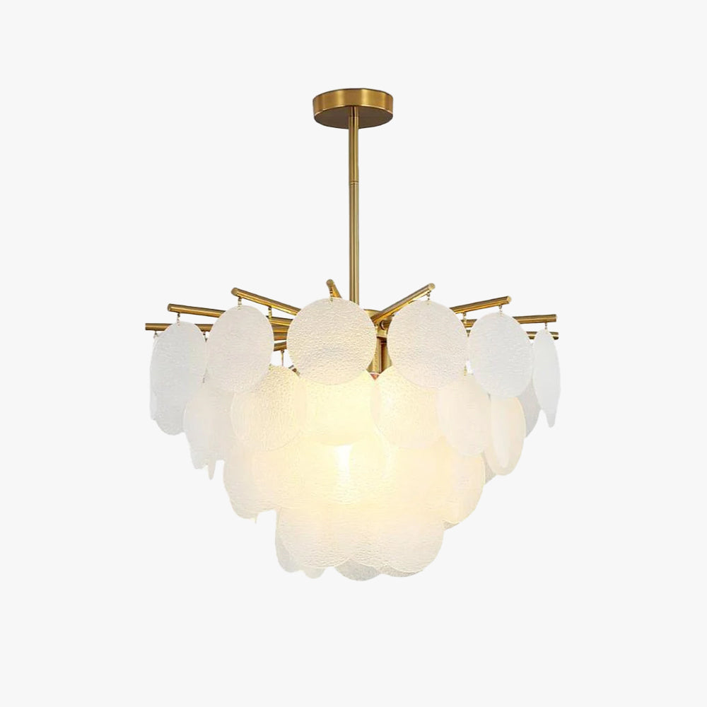 Verona Frosted Glass Disk Brass Chandelier