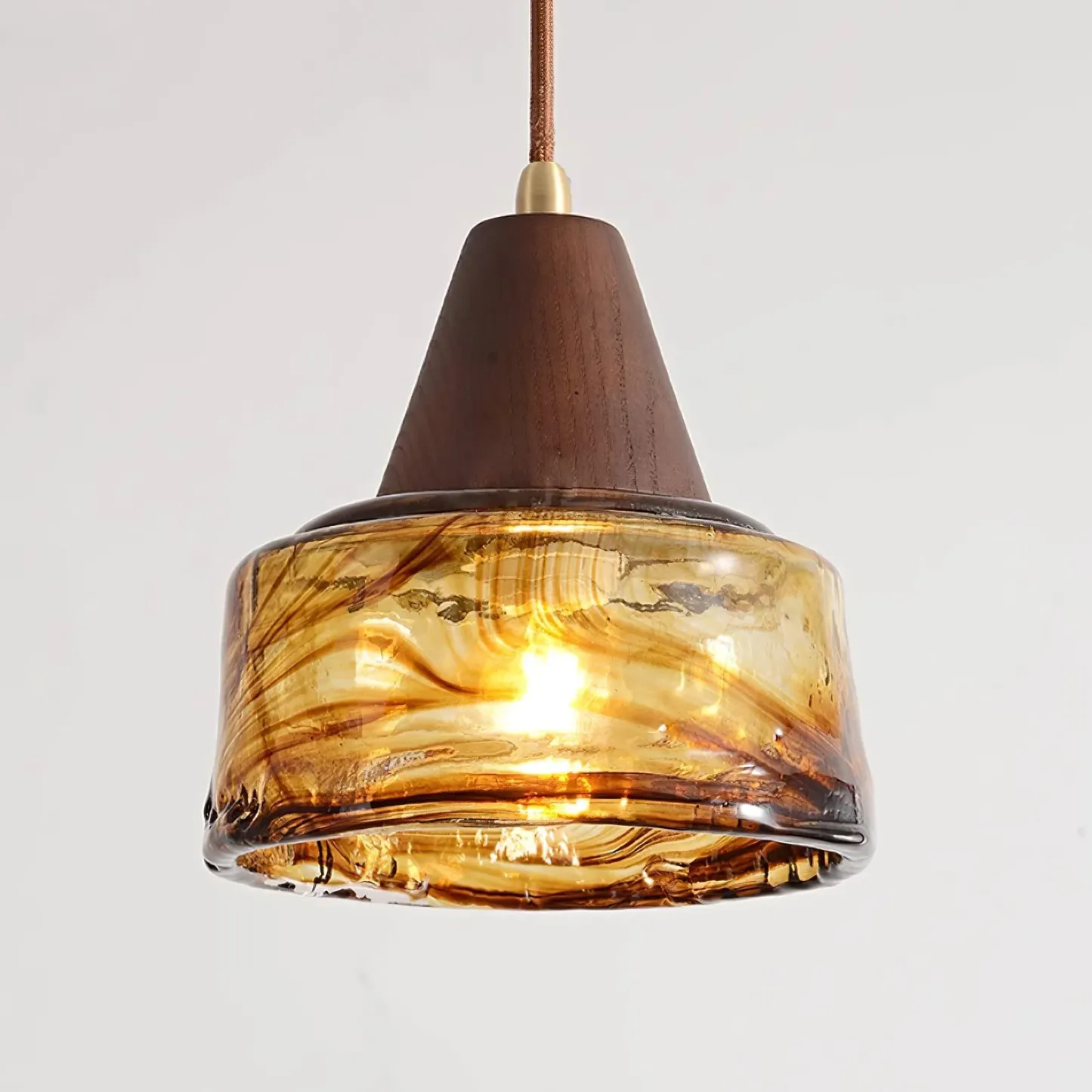 Hailie Vintage Round Wood Glass Pendant Light Dining Room Bedroom