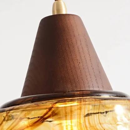 Hailie Vintage Round Wood Glass Pendant Light Dining Room Bedroom