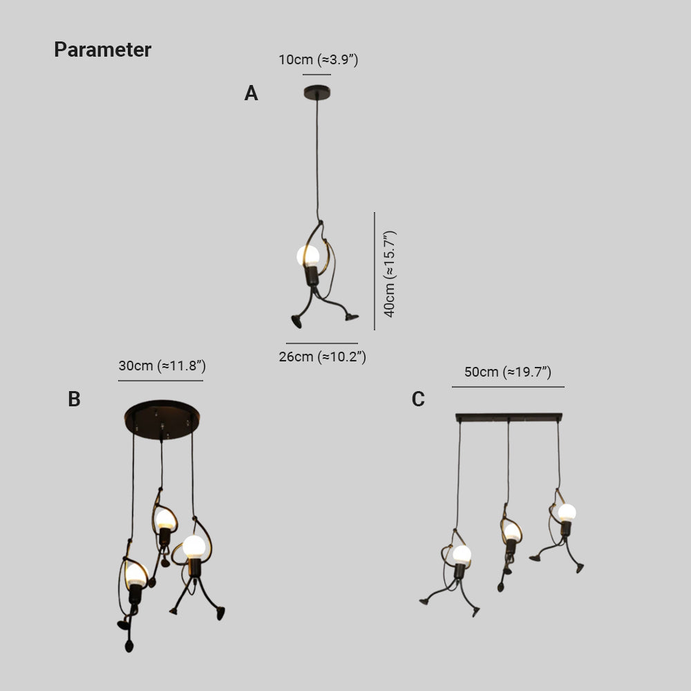 Retro Modern Iron Man Pendant Light, Black