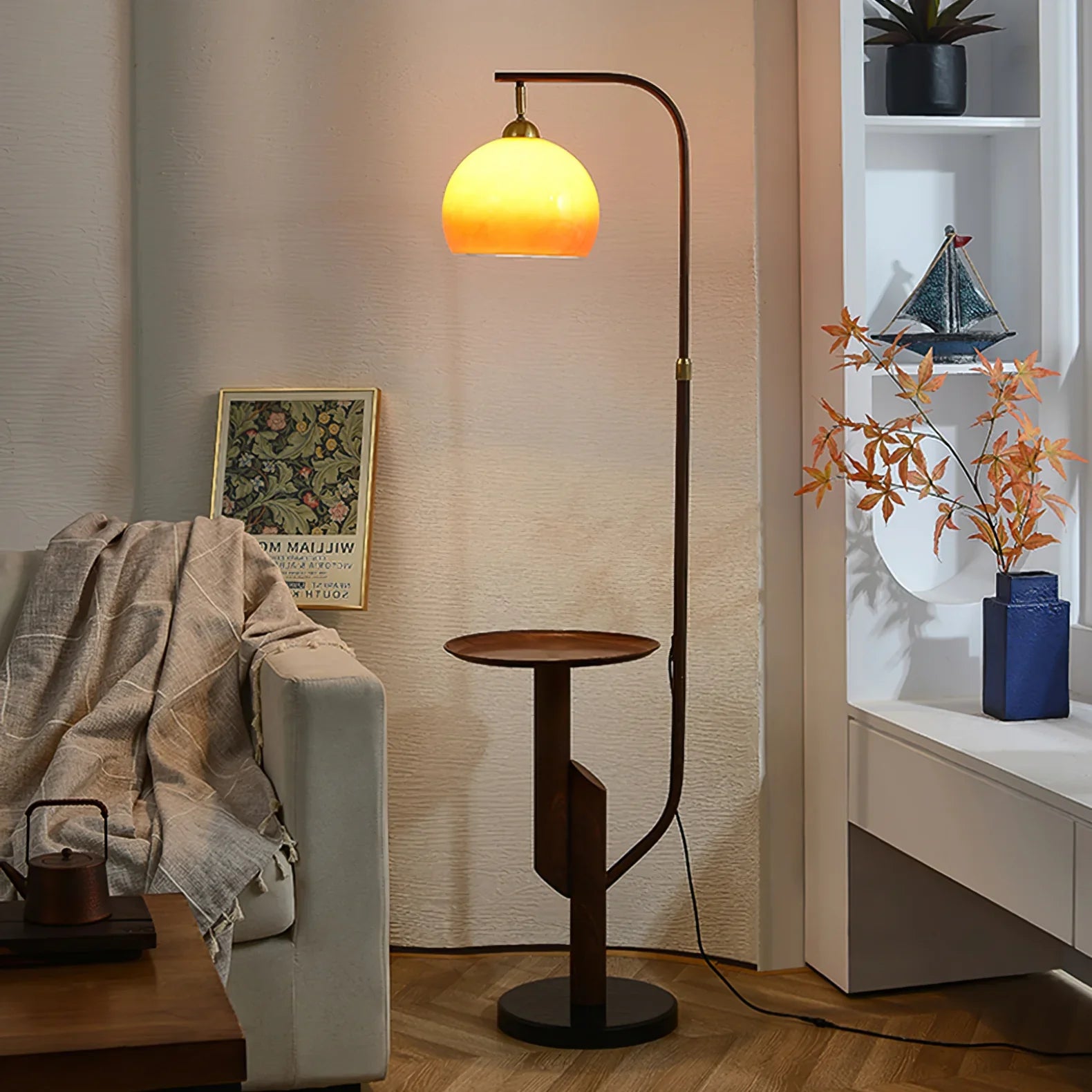 Retro Glass Dome Metal Floor Lamp With Table